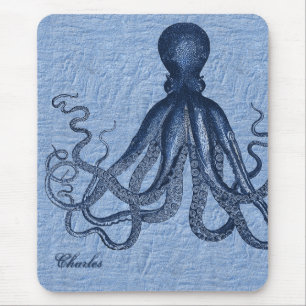 Personalized Blue Octopus Mouse Pad