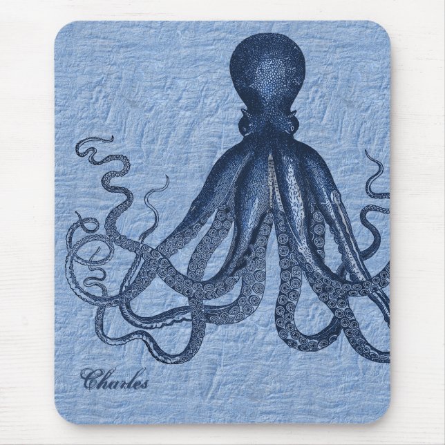 Personalized Blue Octopus Mouse Pad (Front)