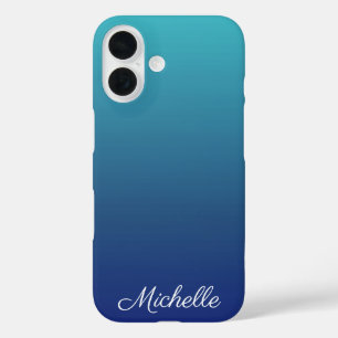 Personalized blue ombre gradient iPhone 16 case