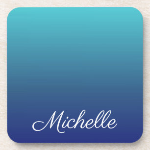 Personalized blue ombre gradient coaster