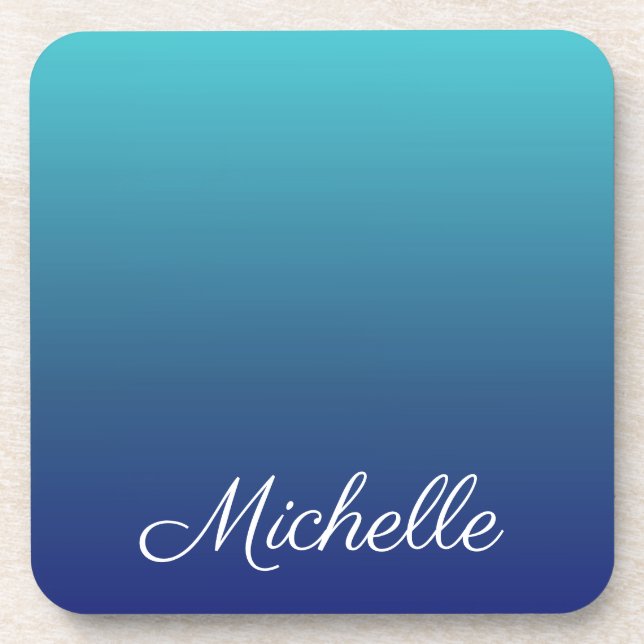 Personalized blue ombre gradient coaster (Front)