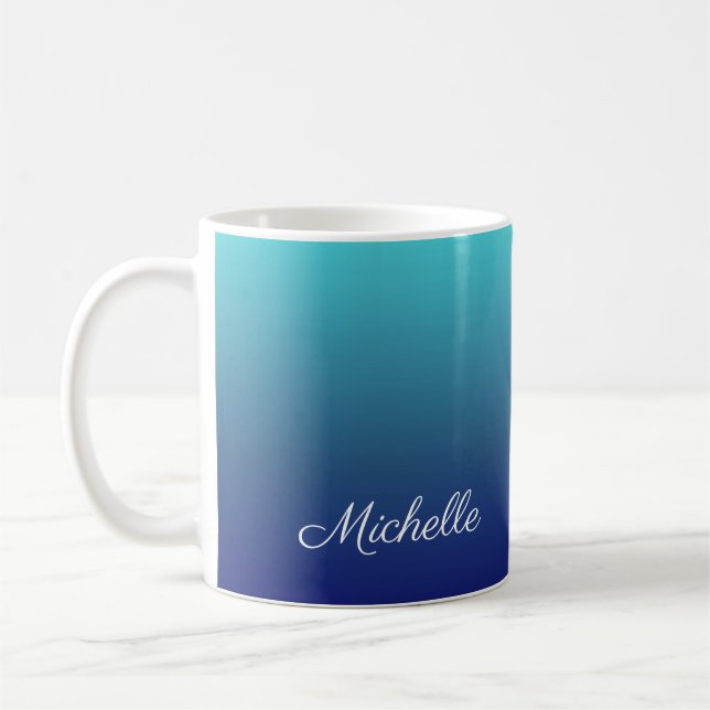 Personalized blue ombre gradient coffee mug (Left)