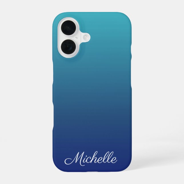 Personalized blue ombre gradient iPhone 16 case (Back)