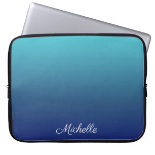 Personalized blue ombre gradient laptop sleeve