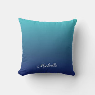 Personalized blue ombre gradient throw pillow