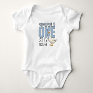 Personalized Blue One Silly Goose First Birthday Baby Bodysuit