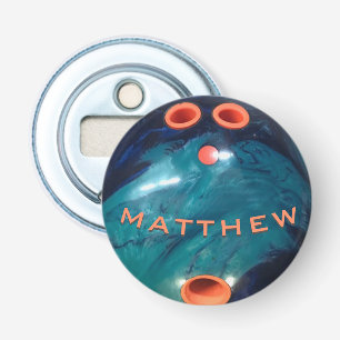 Personalized Blue Orang Bowling Ball Bottle Opener