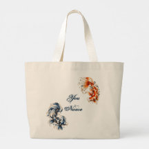 Personalized Blue & Orange Koi Fish Tote Bag Gift