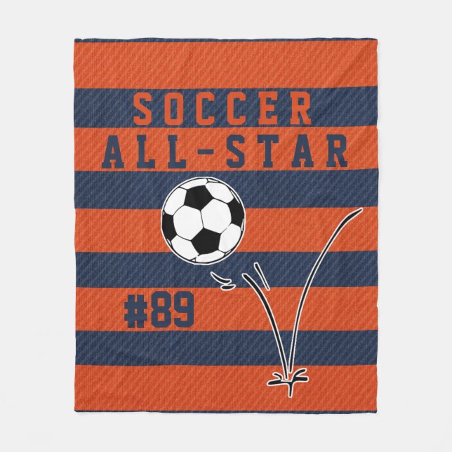 Personalized Blue & ORANGE SOCCER Fleece Blanket (Front)