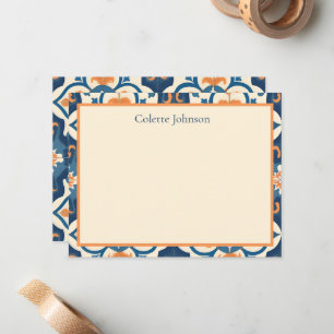 Personalized Blue Orange Tile Stationery Card