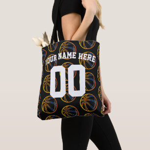 Personalized Blue Orange Yellow  Basketball Sports Tote Bag