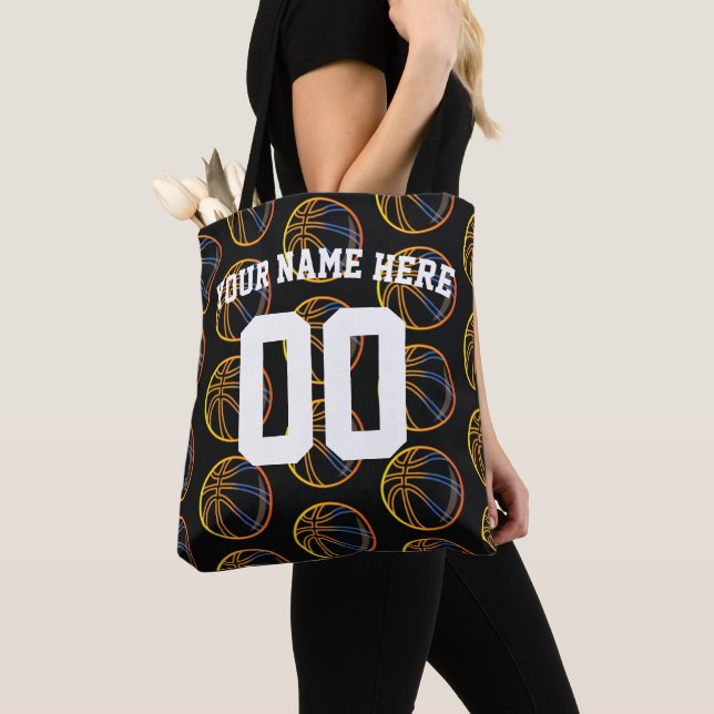 Personalized Blue Orange Yellow  Basketball Sports Tote Bag (Close Up)