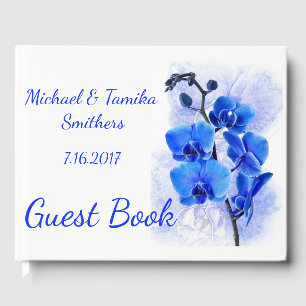 Personalized Blue Orchids Wedding Guest Book