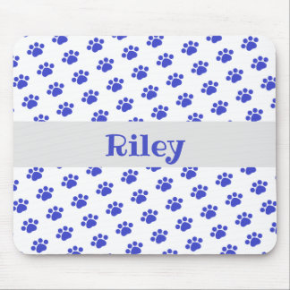 Personalized Blue Paw Print Pattern Mouse Pad
