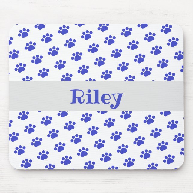 Personalized Blue Paw Print Pattern Mouse Pad (Front)