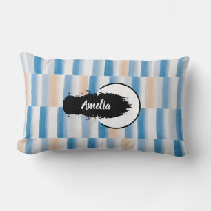Personalized Blue Peach Watercolor Lumbar Pillow