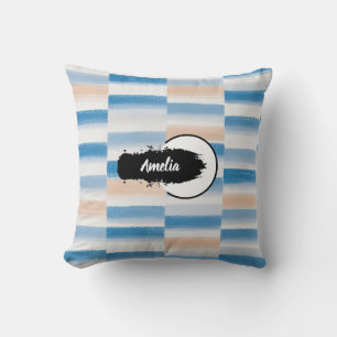 Personalized Blue Peach Watercolor Polyester Throw Pillow