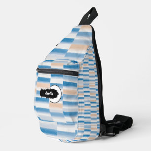 Personalized Blue Peach Watercolor Striped Sling Bag