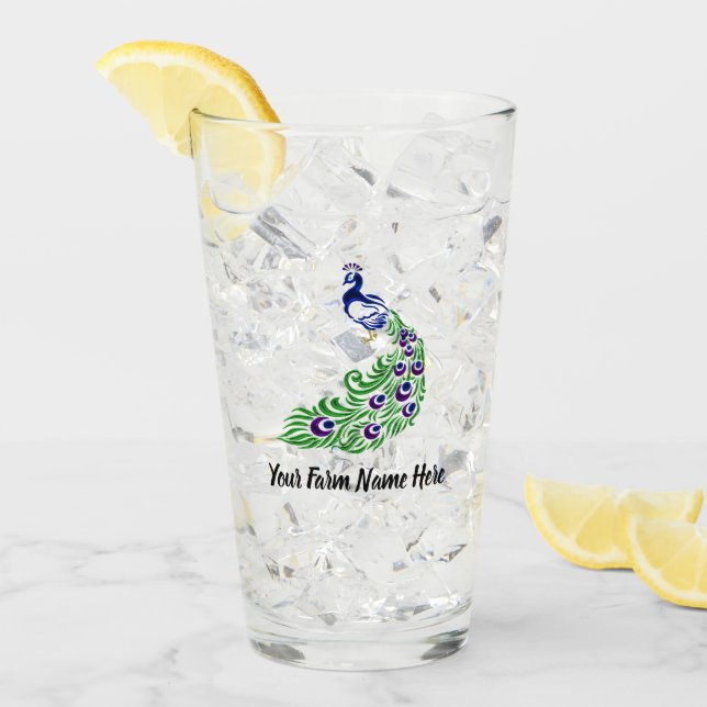 Personalized Blue Peacock Farm Glass (Front Ice)