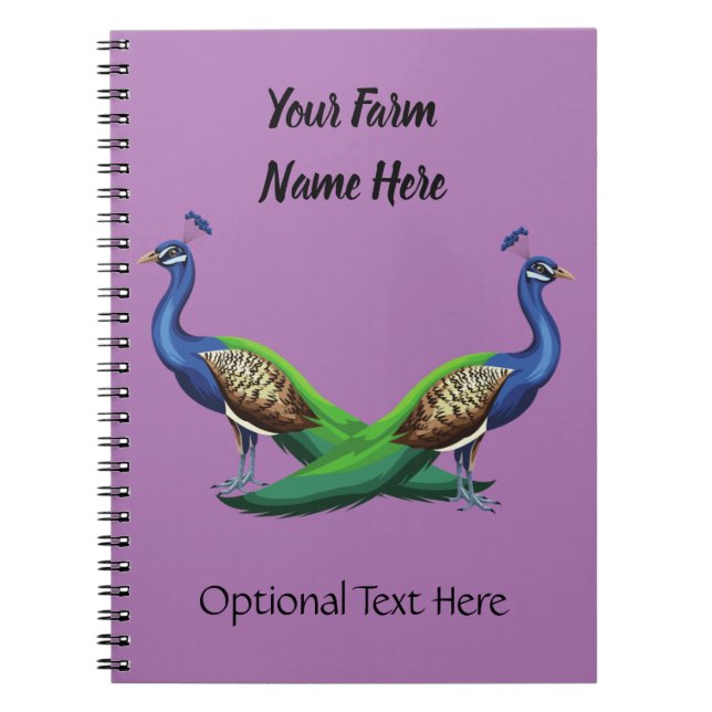 Personalized Blue Peacock Farm Purple Notebook (Front)