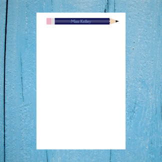 Personalized Blue Pencil Teacher Custom Stationery