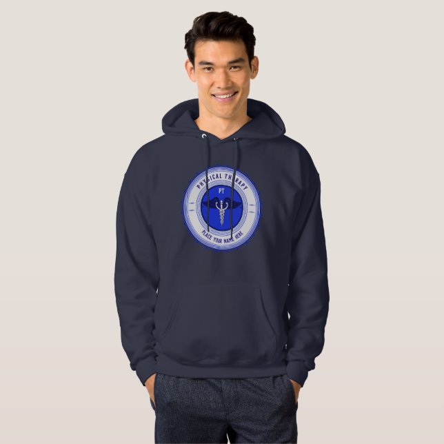 Personalized Blue Physical Therapy Caduceus Hoodie (Front Full)
