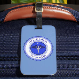 Personalized Blue Physical Therapy Caduceus Luggage Tag