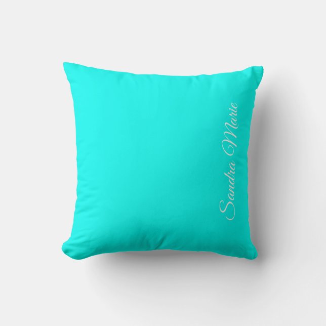 Personalized Blue Pillow Bright Solid Teal  (Front)