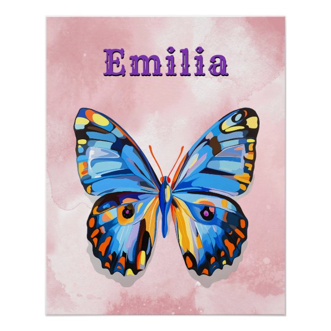 Personalized Blue Pink Butterfly Custom Preppy Poster (Front)