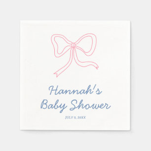 Personalized Blue & Pink Coquette Bow Baby Shower Napkin