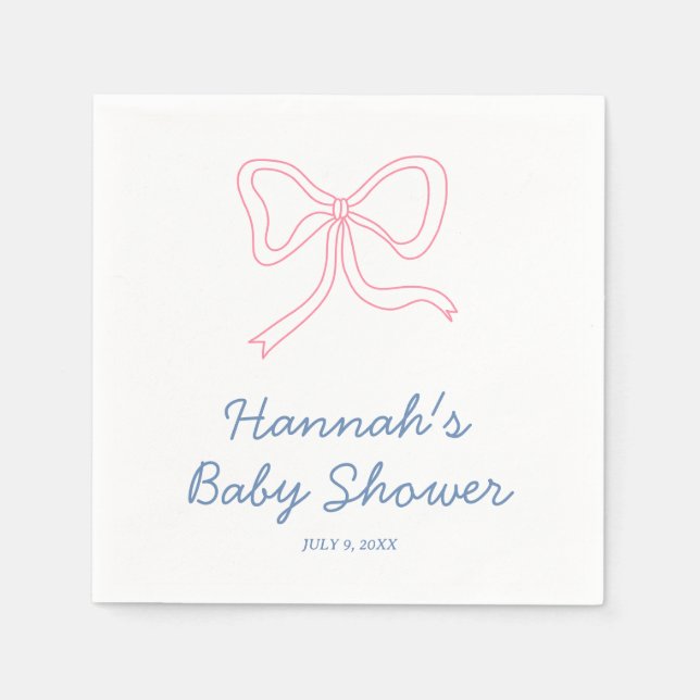 Personalized Blue & Pink Coquette Bow Baby Shower Napkin (Front)