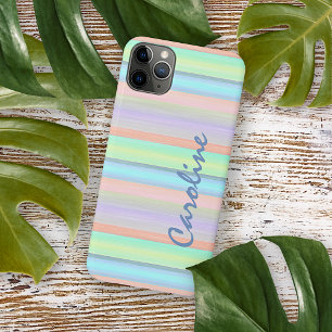 Personalized Blue Pink Lime Green Stripes iPhone 11 Pro Max Case
