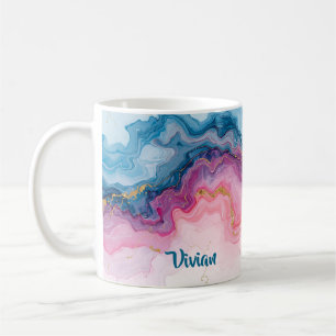 Personalized Blue Pink Marble Gift Mom Coworker Coffee Mug