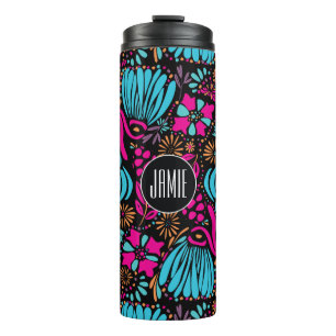 Personalized Blue Pink Purple Floral Pattern Thermal Tumbler