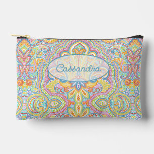 Personalized Blue Pink Purple Orange Paisley Art Accessory Pouch