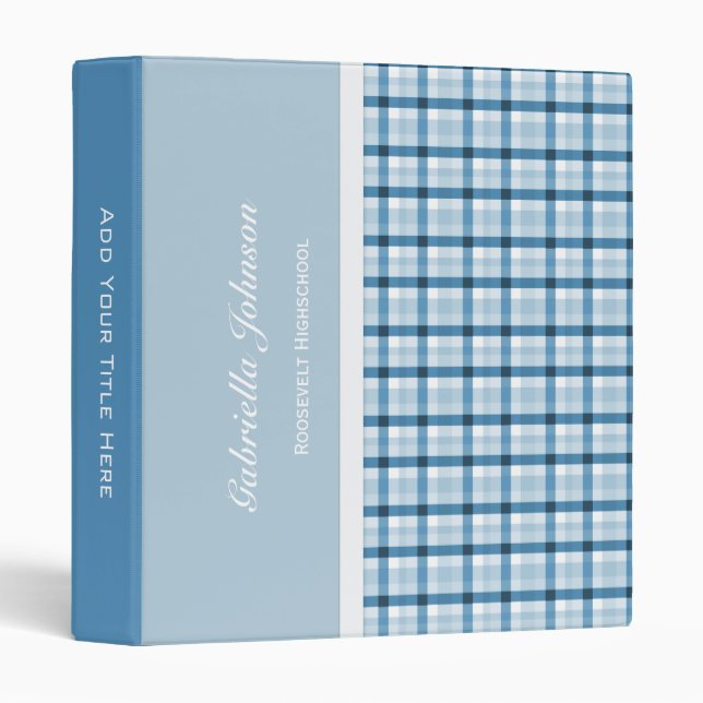 Personalized:  Blue Plaid Binder (Front/Spine)