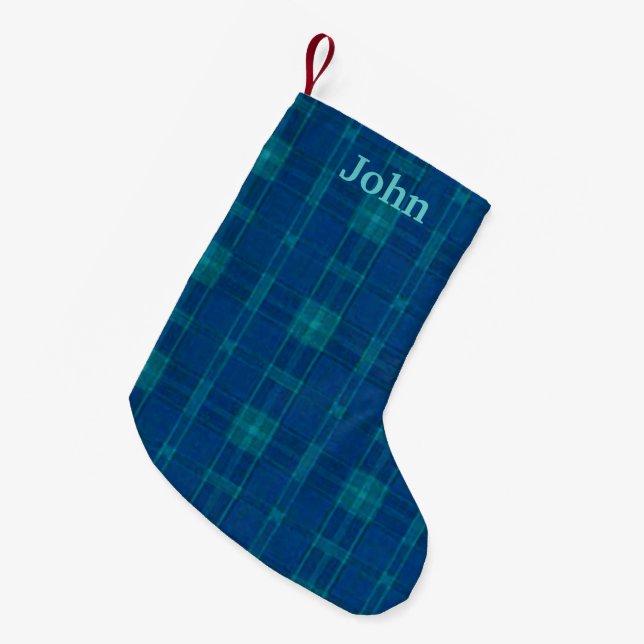 Personalized Blue Plaid Christmas Stocking (Front (Hanging))