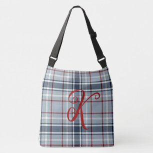 Personalized Blue Plaid Crossbody Tote Bag