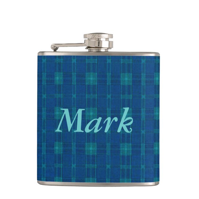 Personalized Blue Plaid Flask (Front)