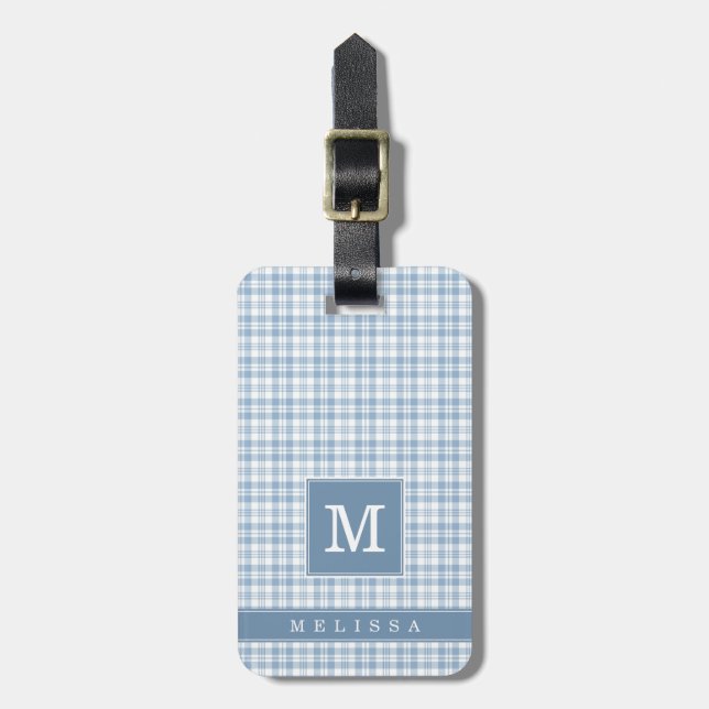 Personalized Blue Plaid Luggage Tag (Front Vertical)