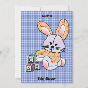 Personalized Blue Plaid Nursery Art - Bunny Invitation