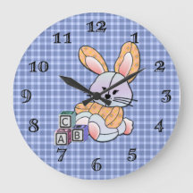 Personalized Blue Plaid Nursery Art - Bunny