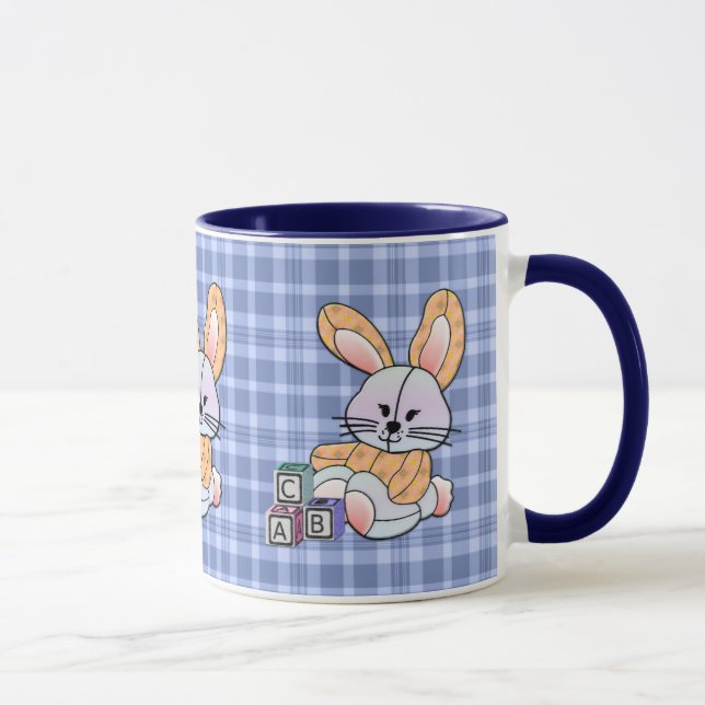 Personalized Blue Plaid Nursery Art - Bunny Mug (Right)