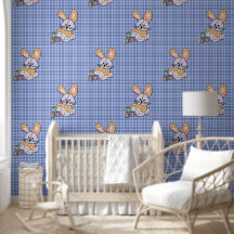 Personalized Blue Plaid Nursery Art - Bunny