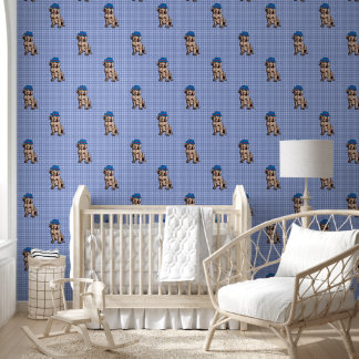 Personalized Blue Plaid Nursery Art - Dog  Wallpaper