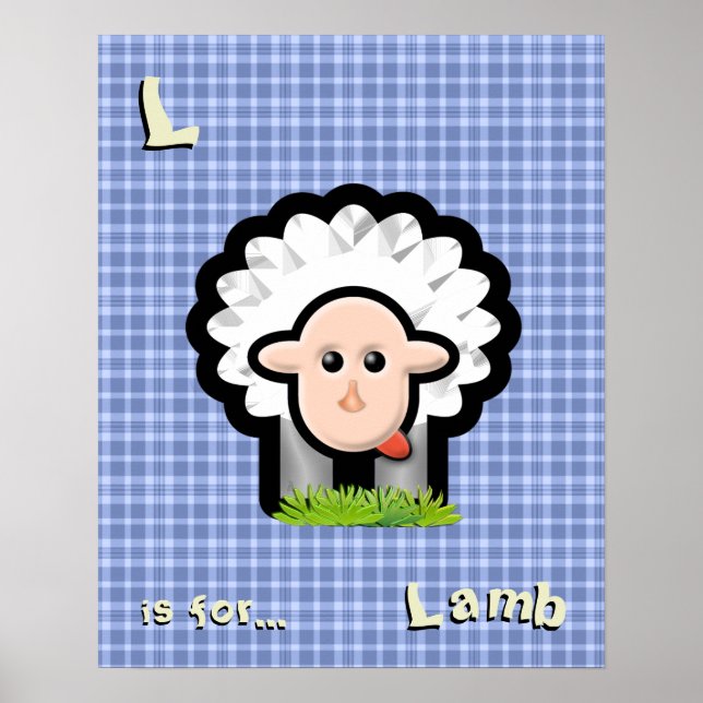 Personalized Blue Plaid Nursery Art - Lamb Poster (Front)