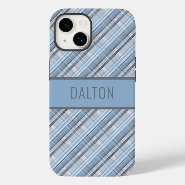 Personalized Blue Plaid Phone Case (Back)