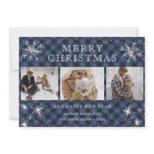Personalized Blue Plaid Snowflake 3 Photo Collage