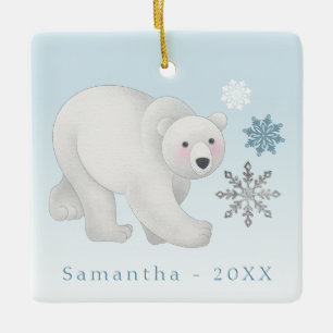 Personalized Blue Polar Bear Ceramic Ornament