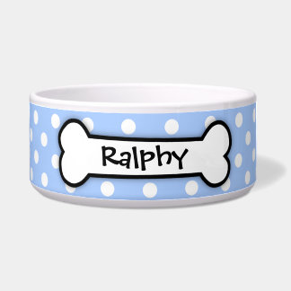 Personalized Blue Polka Dot Dog Bowl